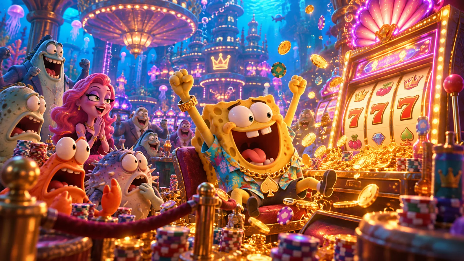 SpinBob free spins bonus banner — reef casino scene